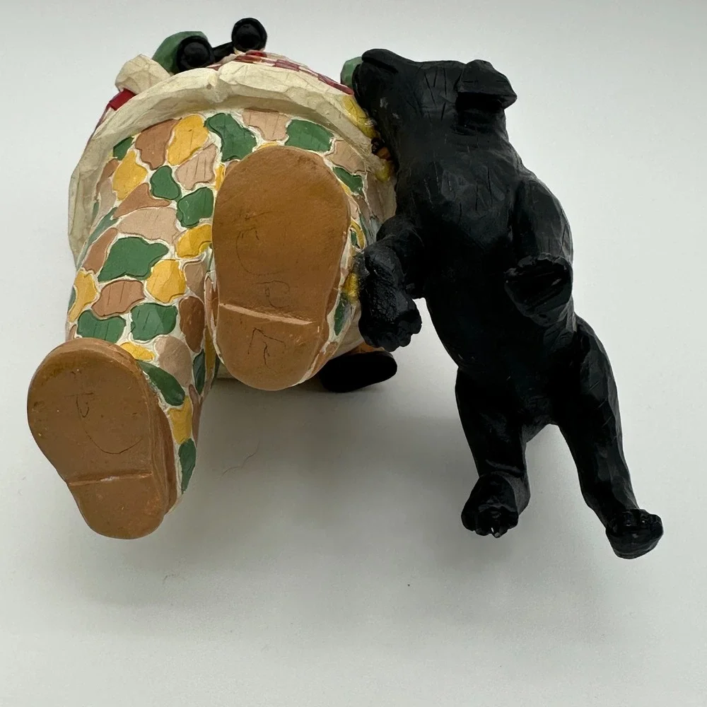 Hunting Santa with Black Dog Figure Red Plaid Camo Resin Figurine 8in